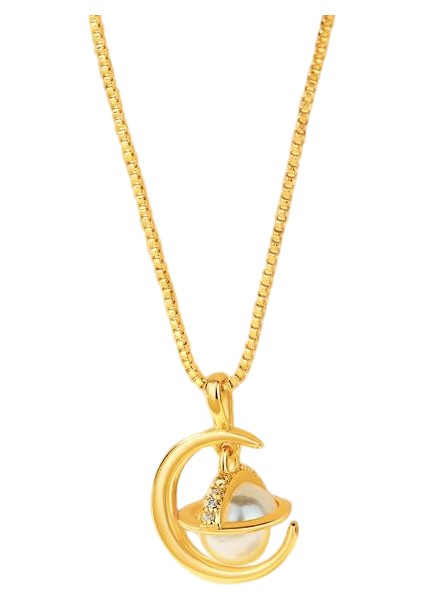 BINRONG0492 Altın Gezegen Ay Zirkon Kolye (Yurt Dışından)