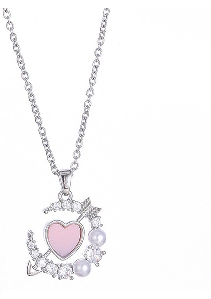 BINRONG0113 Gümüş Kalpten Geçen Tek Ok Zirkon Taşlı Kolye (Yurt Dışından)