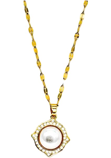 BINRONG0257 Altın Inci Zirkonyum Kolye (Yurt Dışından)