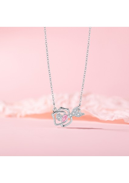 BINRONG0347 Gümüş Gül Kalp Zirkon Kolye (Yurt Dışından) fiyatları