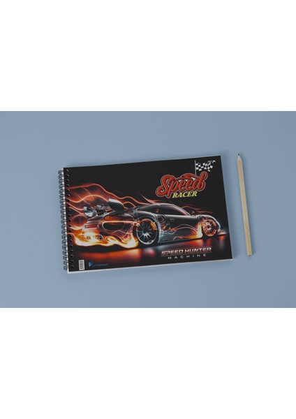 Okul Öncesi Küçük Boy Yarış Arabaları 12 Adet Küçük Boy Set 15 Yapraklı Karton Kapaklı Resim Defteri 17X24CM