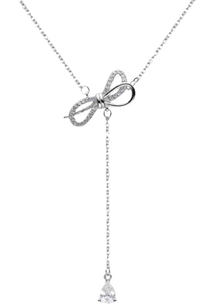 BINRONG0338 Gümüş Kurdele Zirkon Taşlı Kolye (Yurt Dışından)