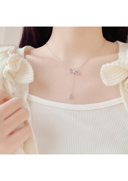 BINRONG0338 Gümüş Kurdele Zirkon Taşlı Kolye (Yurt Dışından) fiyatları