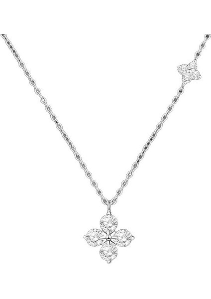 BINRONG0445 Gümüş Yonca Zirkon Taşlı Kolye (Yurt Dışından)