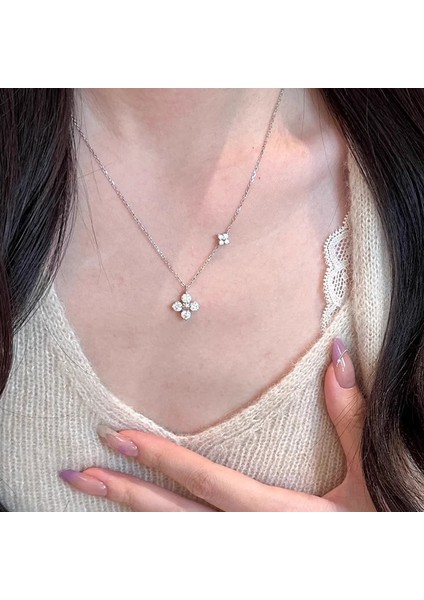 BINRONG0445 Gümüş Yonca Zirkon Taşlı Kolye (Yurt Dışından) fiyatları