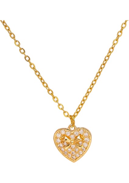 BINRONG0030 Altın Kalp Zirkon Kolye (Yurt Dışından)