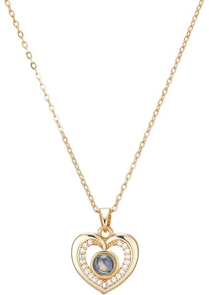 BINRONG0124 Altın Renkli Çift Kalp Zirkonyum Kolye (Yurt Dışından)