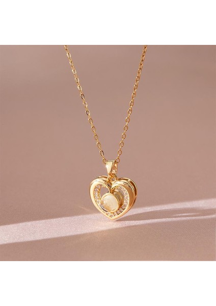 BINRONG0124 Altın Renkli Çift Kalp Zirkonyum Kolye (Yurt Dışından) fiyatları