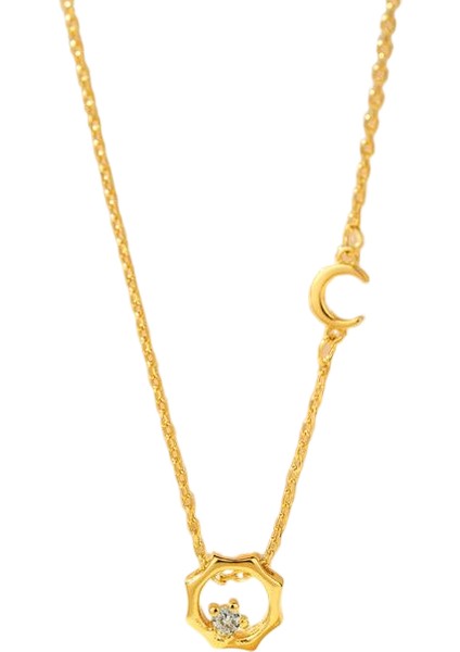 BINRONG0545 Altın Güneş ve Ay Zirkon Kolye (Yurt Dışından)