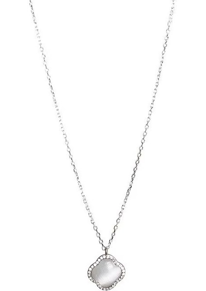 BINRONG0577 Gümüş Dört Yapraklı Yonca Zirkon Kolye (Yurt Dışından)