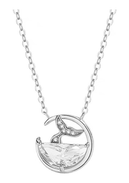 BINRONG0598 Gümüş Balık Kuyruğu Zirkon Kolye (Yurt Dışından)