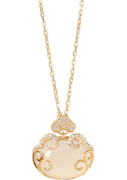 BINRONG0597 Altın Barış Kilidi Zirkonya Kolye (Yurt Dışından)