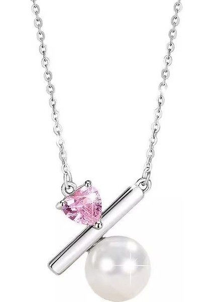 BINRONG0576 Gümüş Kalp Yüzde Işareti Zirkonya Kolye (Yurt Dışından)