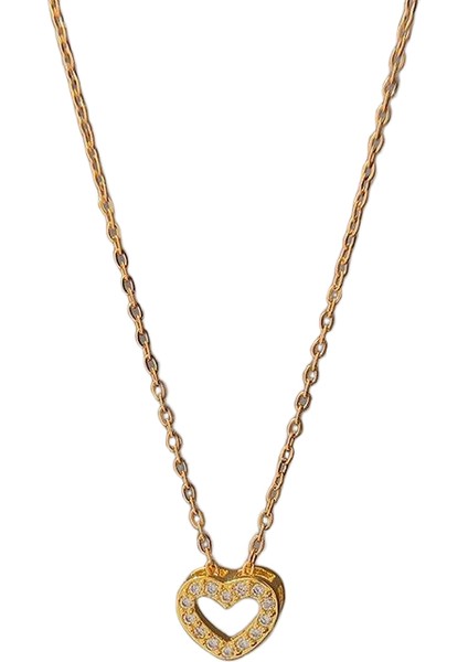 BINRONG0570 Altın Boş Kalp Zirkonya Kolye (Yurt Dışından)