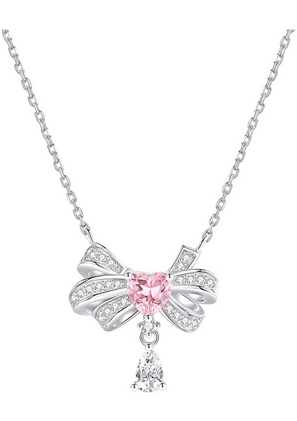 BINRONG0486 Gümüş Fiyonk Pembe Zirkon Kolye (Yurt Dışından)