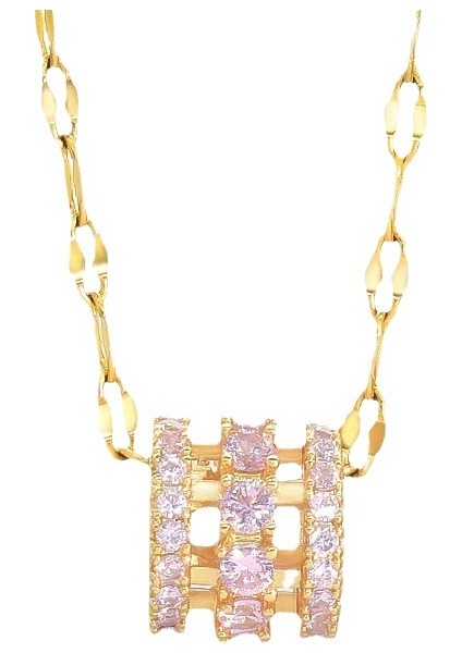 BINRONG0074 Pembe Pırlantalı Küçük Barbar Zirkon Kolye (Yurt Dışından)