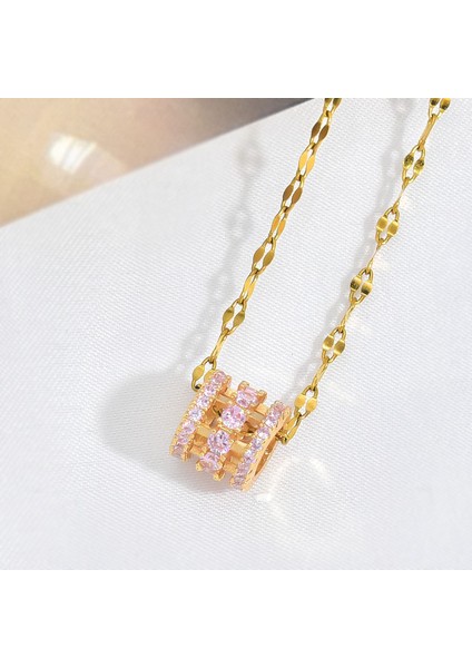 BINRONG0074 Pembe Pırlantalı Küçük Barbar Zirkon Kolye (Yurt Dışından) fiyatları