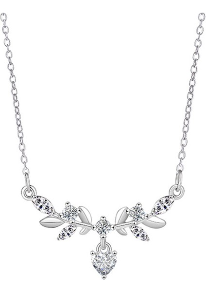 BINRONG0278 Gümüş Defne Zirkon Taşlı Kolye (Yurt Dışından)