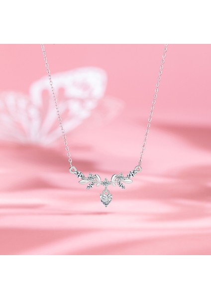 BINRONG0278 Gümüş Defne Zirkon Taşlı Kolye (Yurt Dışından) fiyatları