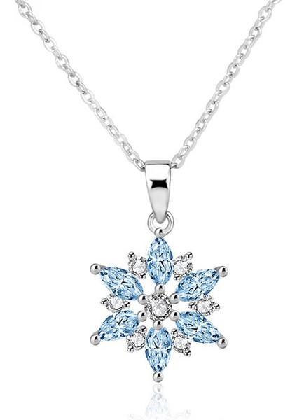 BINRONG0485 Gümüş Kar Tanesi Zirkon Taşlı Kolye (Yurt Dışından)