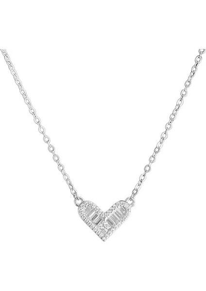 BINRONG0497 Gümüş Kalp Zirkon Kolye (Yurt Dışından)