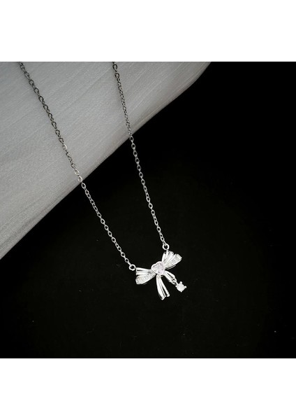 BINRONG0057 Gümüş Kurdele Zirkon Taşlı Kolye (Yurt Dışından) fiyatları