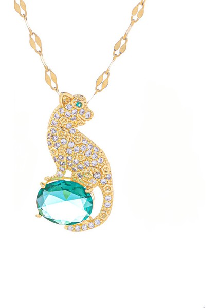 BINRONG0098 Altın Çita Zirkon Kolye (Yurt Dışından)