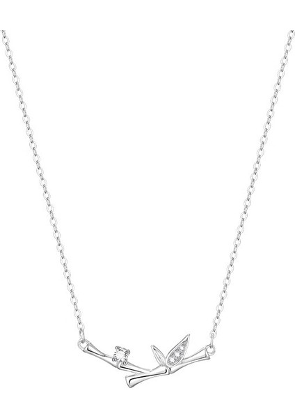 BINRONG0296 Gümüş Bambu Zirkon Taşlı Kolye (Yurt Dışından)