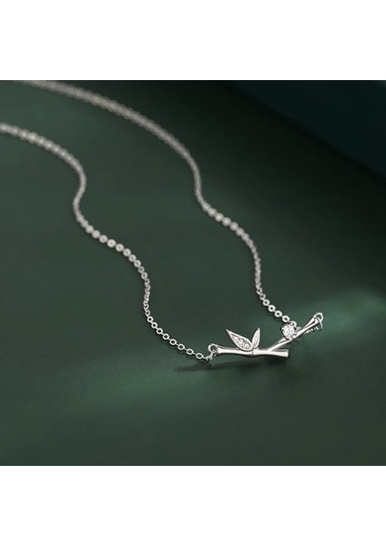 BINRONG0296 Gümüş Bambu Zirkon Taşlı Kolye (Yurt Dışından) fiyatları