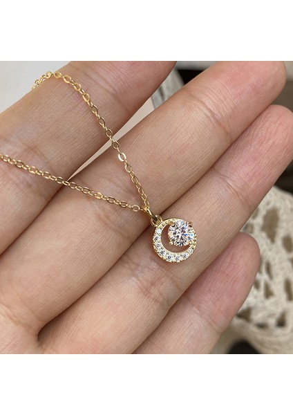 BINRONG0440 Altın Yuvarlak Ay Zirkon Kolye (Yurt Dışından) fiyatları