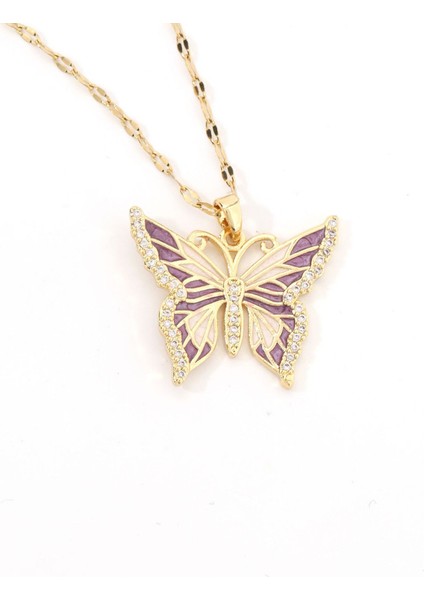 BINRONG0139 Altın Kelebek Zirkonyum Kolye (Yurt Dışından)