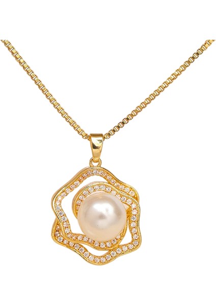BINRONG0028 Altın Inci Çiçek Zirkon Kolye (Yurt Dışından)