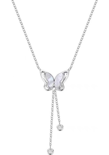 BINRONG0441 Gümüş Kelebek Zirkon Taşlı Kolye (Yurt Dışından)
