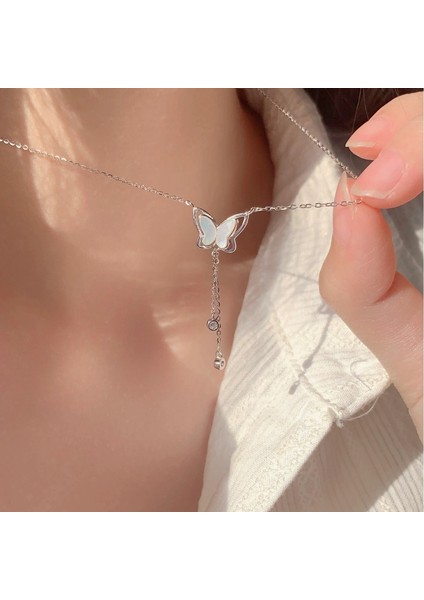 BINRONG0441 Gümüş Kelebek Zirkon Taşlı Kolye (Yurt Dışından) fiyatları