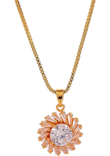 BINRONG0024 Altın Güneş Şeklinde Zirkon Kolye (Yurt Dışından)