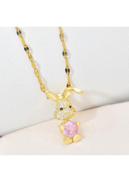 BINRONG0188 Altın Tavşan Pembe Zirkonyum Kolye (Yurt Dışından) fiyatları
