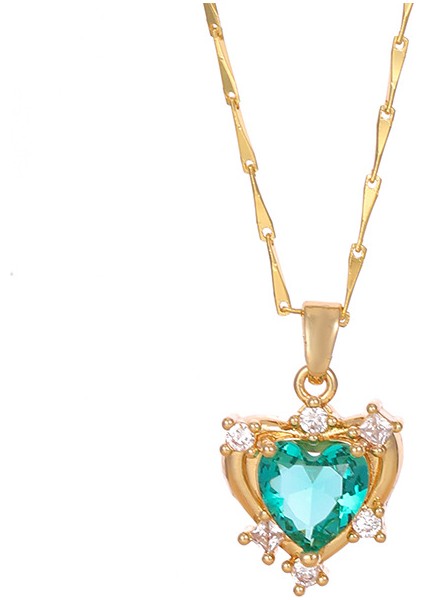 BINRONG0110 Altın Kalp Zirkonyum Kolye (Yurt Dışından)