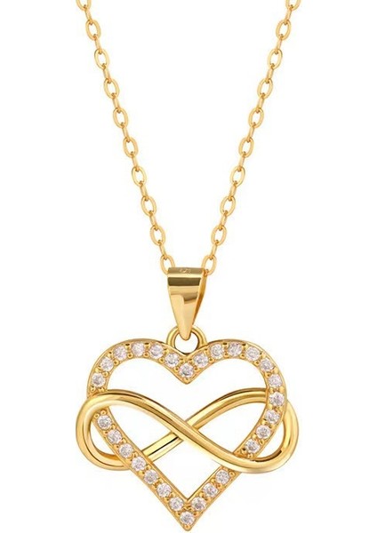 BINRONG0062 Altın Kalp Zirkonyum Kolye (Yurt Dışından)