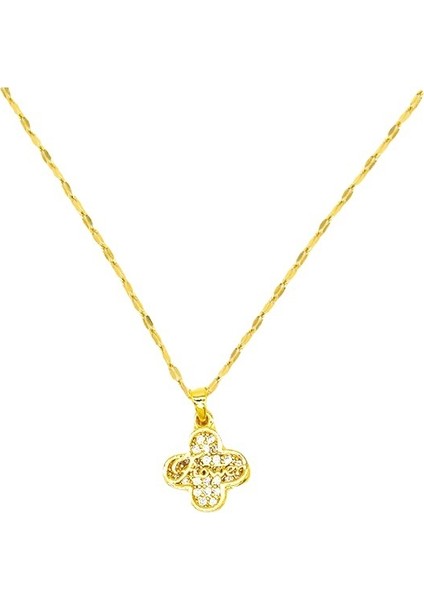 BINRONG0077 Altın Yonca Zirkon Kolye (Yurt Dışından)