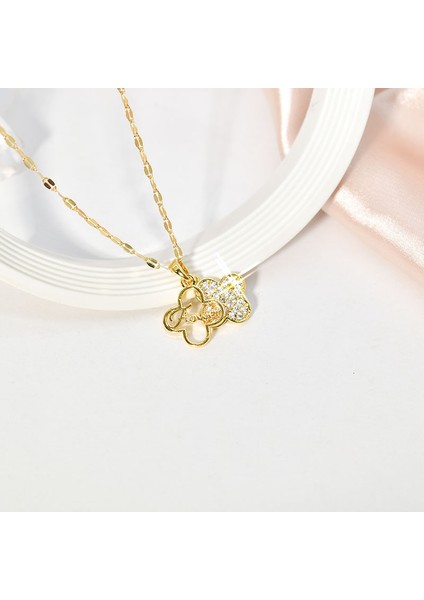 BINRONG0077 Altın Yonca Zirkon Kolye (Yurt Dışından) fiyatları