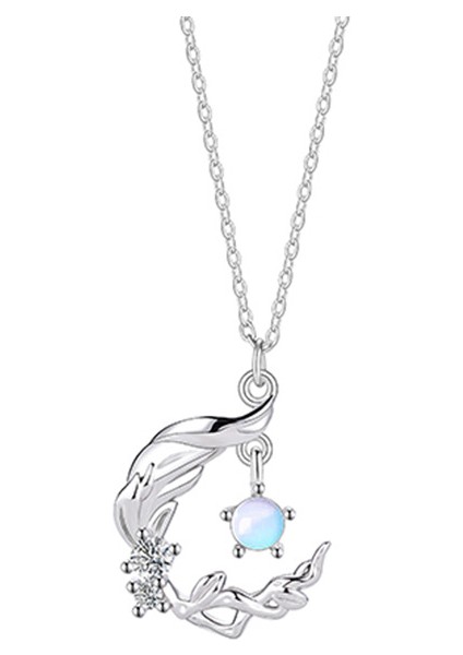 BINRONG0362 Gümüş Defne Dalı Zirkon Taşlı Kolye (Yurt Dışından)