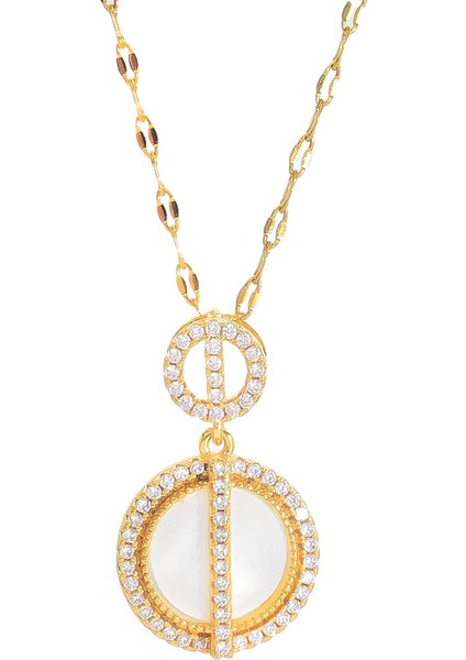 BINRONG0191 Altın Renkli Çift Halkalı Zirkon Kolye (Yurt Dışından)