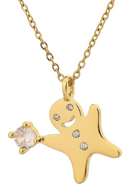 BINRONG005 Altın Kötü Adam Gülen Zirkon Kolye (Yurt Dışından)