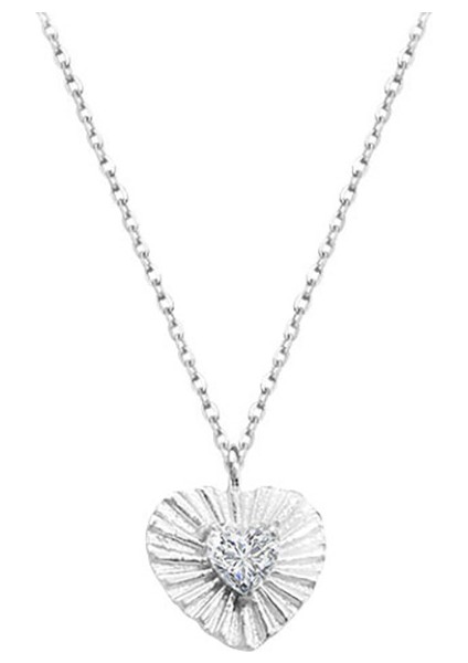 BINRONG0557 Gümüş Kalp Zirkonya Kolye (Yurt Dışından)