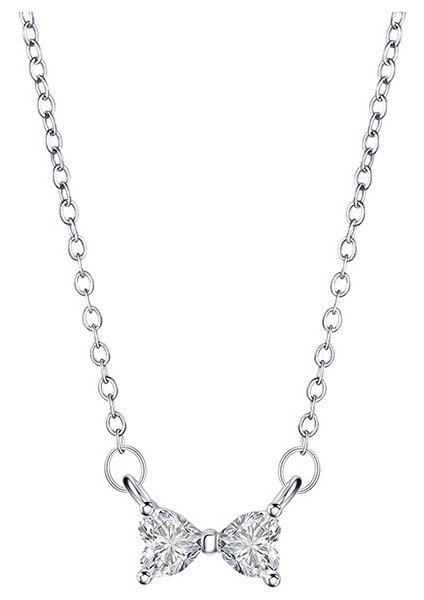 BINRONG0520 Gümüş Minimalist Fiyonk Zirkonya Kolye (Yurt Dışından)