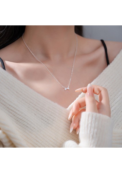 BINRONG0520 Gümüş Minimalist Fiyonk Zirkonya Kolye (Yurt Dışından) fiyatları