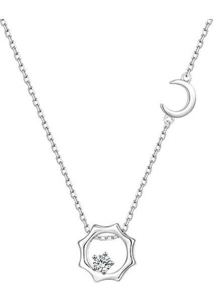 BINRONG0566 Gümüş Güneş ve Ay Zirkon Kolye (Yurt Dışından)