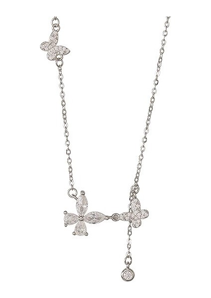 BINRONG0505 Gümüş Kelebek Zirkon Taşlı Kolye (Yurt Dışından)