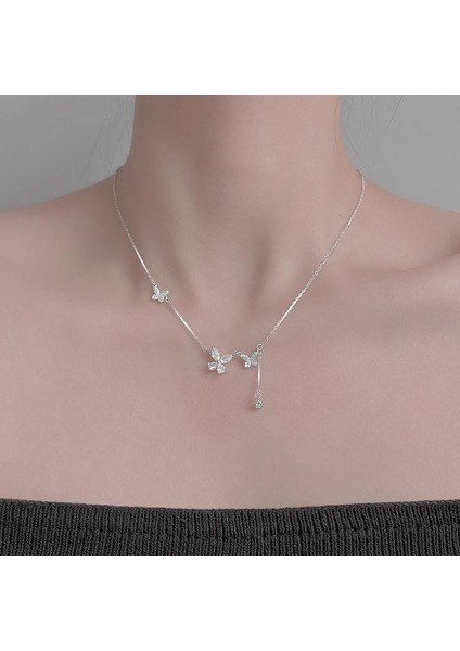 BINRONG0505 Gümüş Kelebek Zirkon Taşlı Kolye (Yurt Dışından) fiyatları