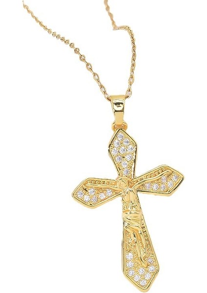 BINRONG0159 Altın Çapraz Zirkon Kolye (Yurt Dışından)